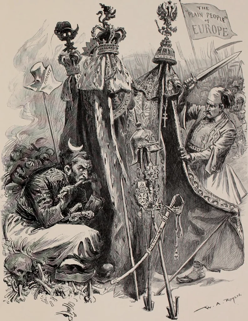 An illustration from Hits at politics : a series of cartoons / by W.A. Rogers., 1899, leaf 126