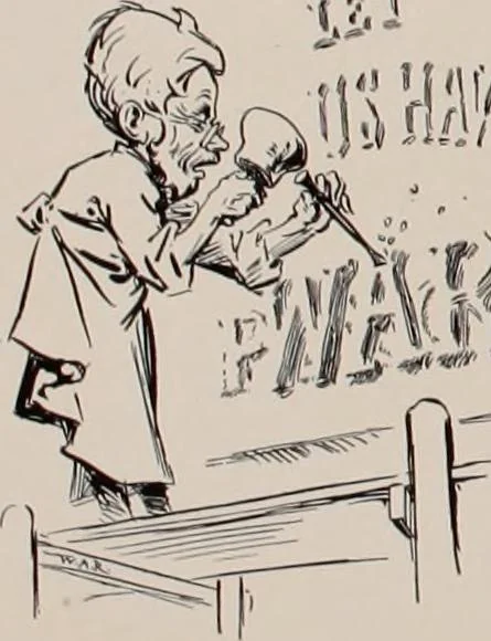 An illustration from Hits at politics : a series of cartoons / by W.A. Rogers., 1899, leaf 129