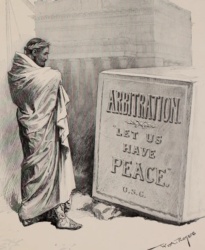 An illustration from Hits at politics : a series of cartoons / by W.A. Rogers., 1899, leaf 130