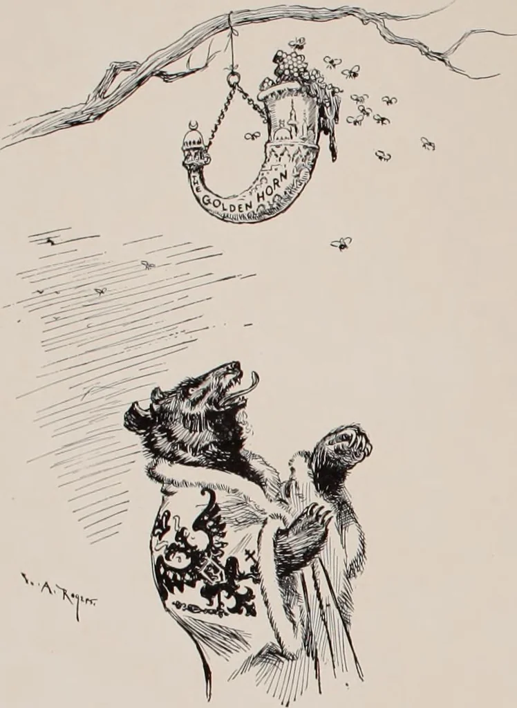 An illustration from Hits at politics : a series of cartoons / by W.A. Rogers., 1899, leaf 131