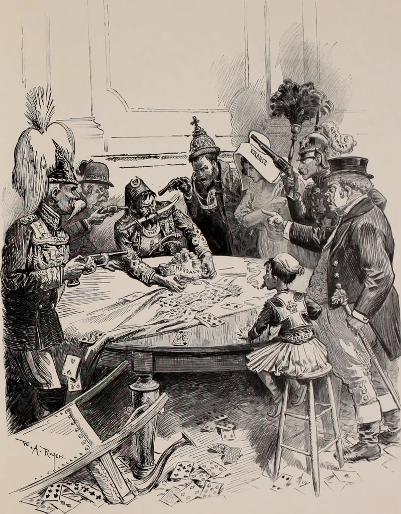 An illustration from Hits at politics : a series of cartoons / by W.A. Rogers., 1899, leaf 132