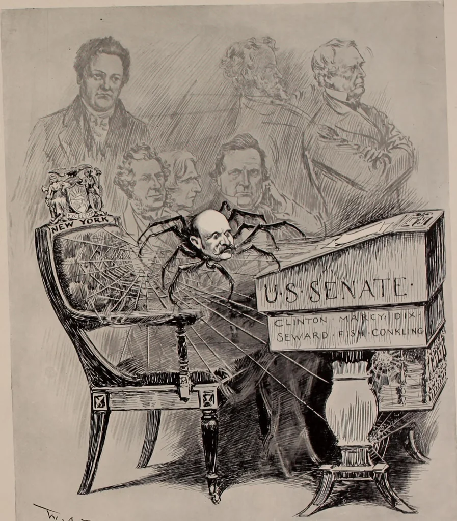 An illustration from Hits at politics : a series of cartoons / by W.A. Rogers., 1899, leaf 14