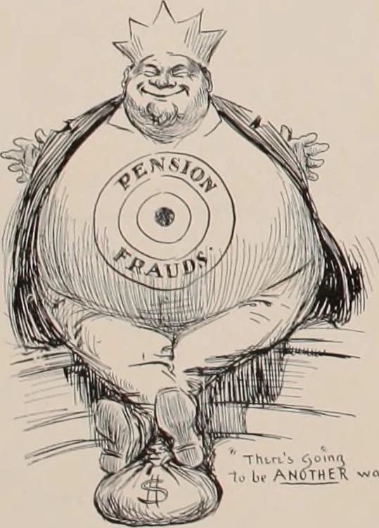 An illustration from Hits at politics : a series of cartoons / by W.A. Rogers., 1899, leaf 141
