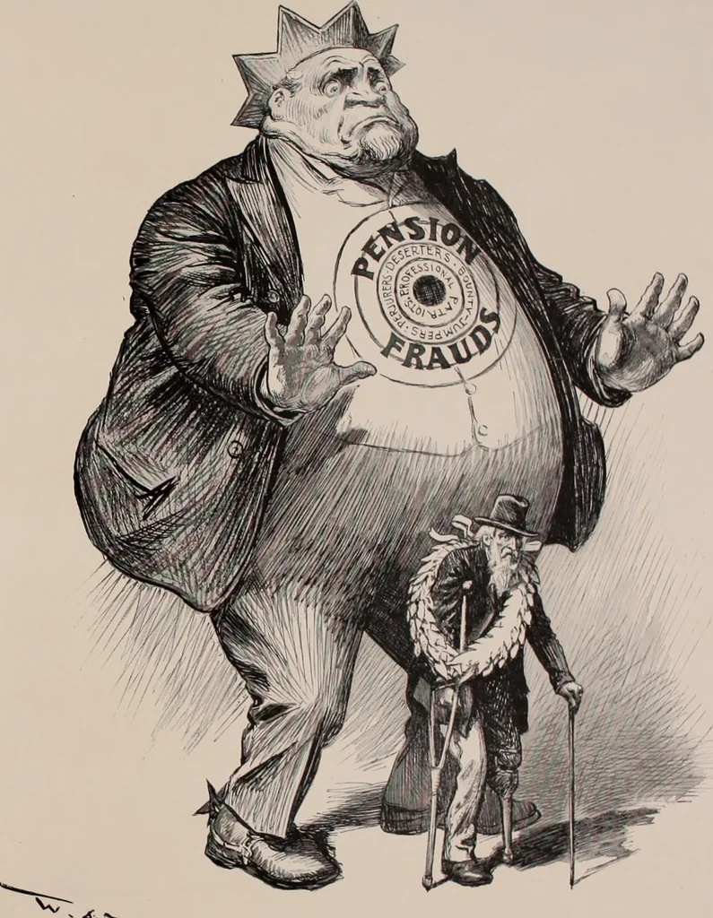 An illustration from Hits at politics : a series of cartoons / by W.A. Rogers., 1899, leaf 142
