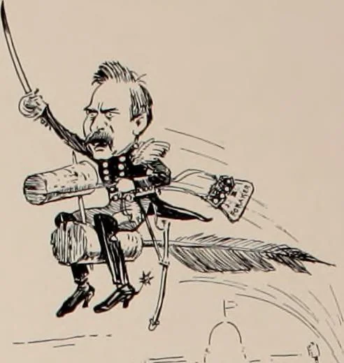 An illustration from Hits at politics : a series of cartoons / by W.A. Rogers., 1899, leaf 145