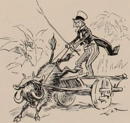 An illustration from Hits at politics : a series of cartoons / by W.A. Rogers., 1899, leaf 149