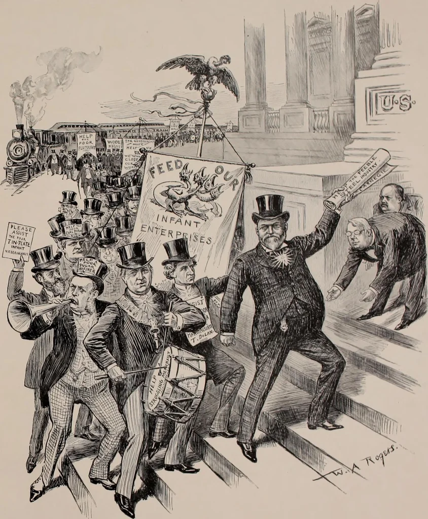 An illustration from Hits at politics : a series of cartoons / by W.A. Rogers., 1899, leaf 20