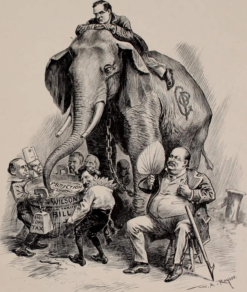 An illustration from Hits at politics : a series of cartoons / by W.A. Rogers., 1899, leaf 22