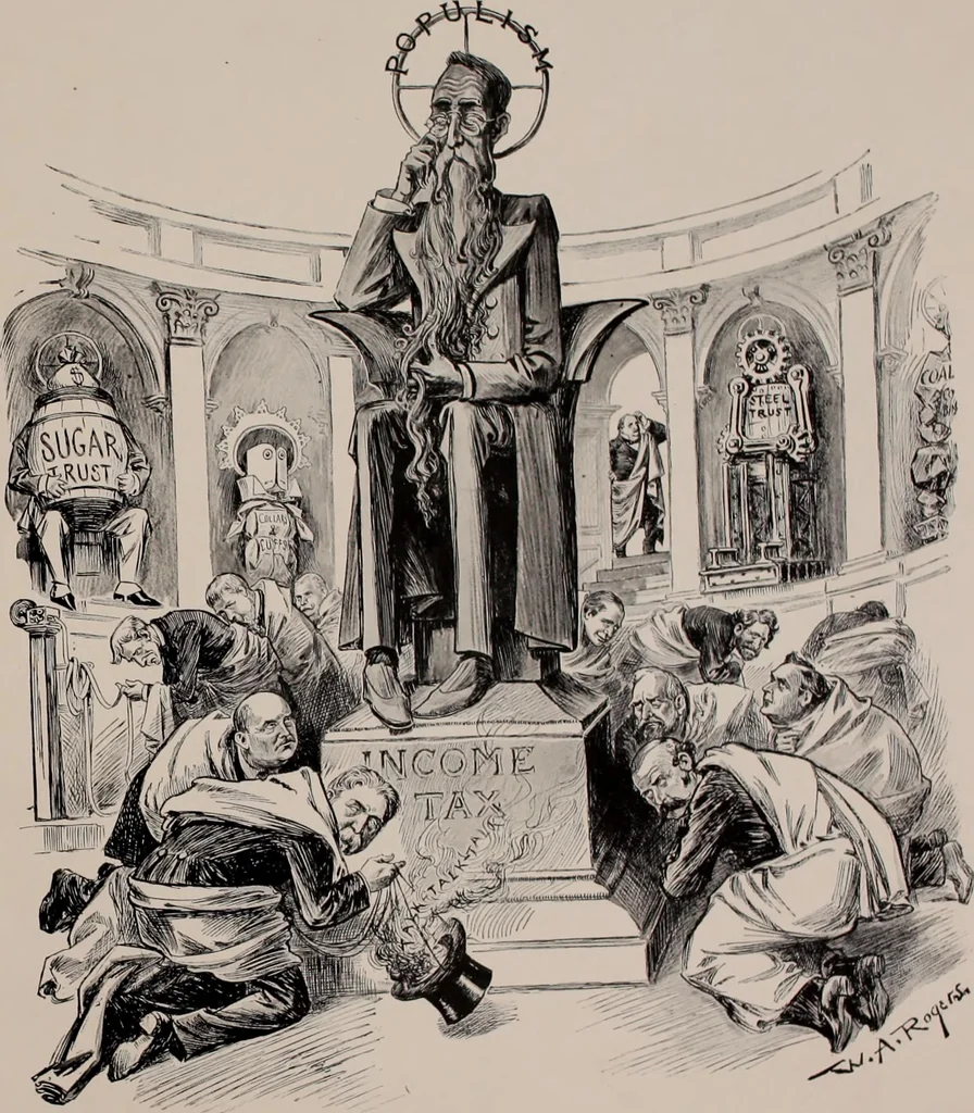 An illustration from Hits at politics : a series of cartoons / by W.A. Rogers., 1899, leaf 24