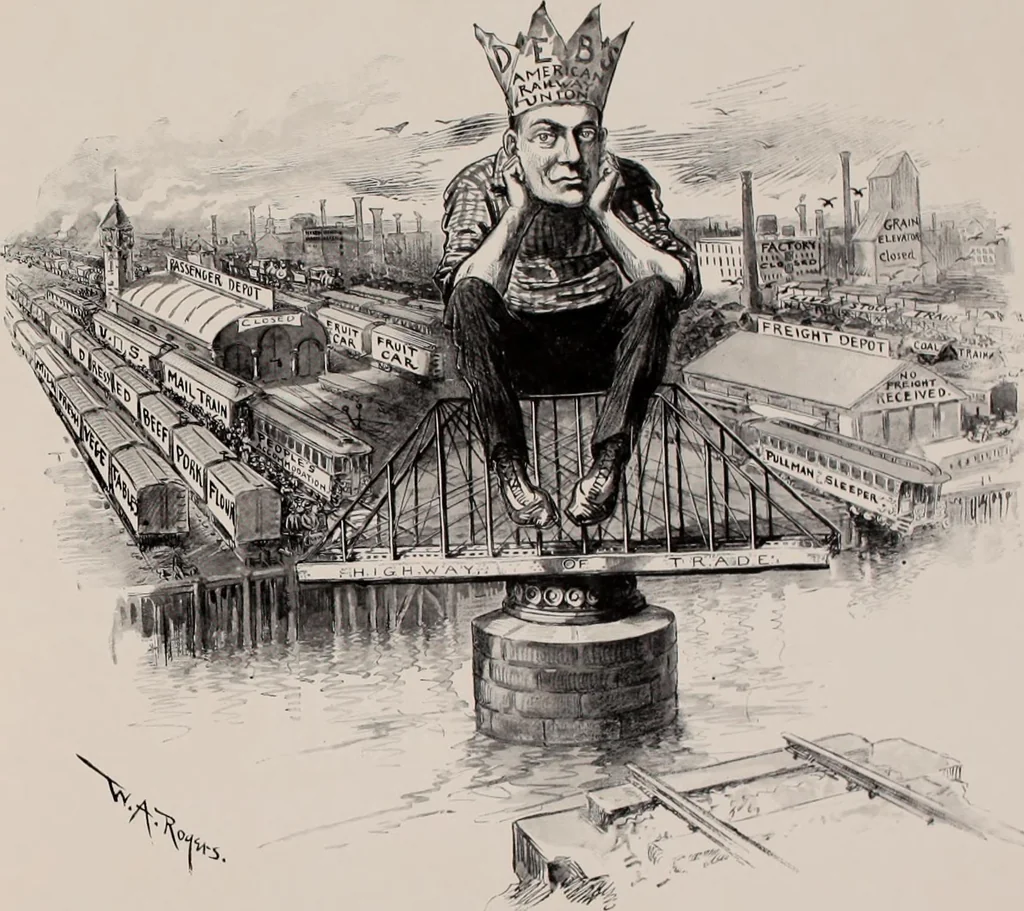 An illustration from Hits at politics : a series of cartoons / by W.A. Rogers., 1899, leaf 30