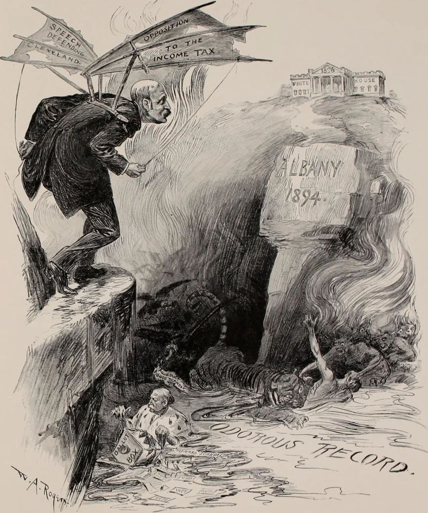 An illustration from Hits at politics : a series of cartoons / by W.A. Rogers., 1899, leaf 38