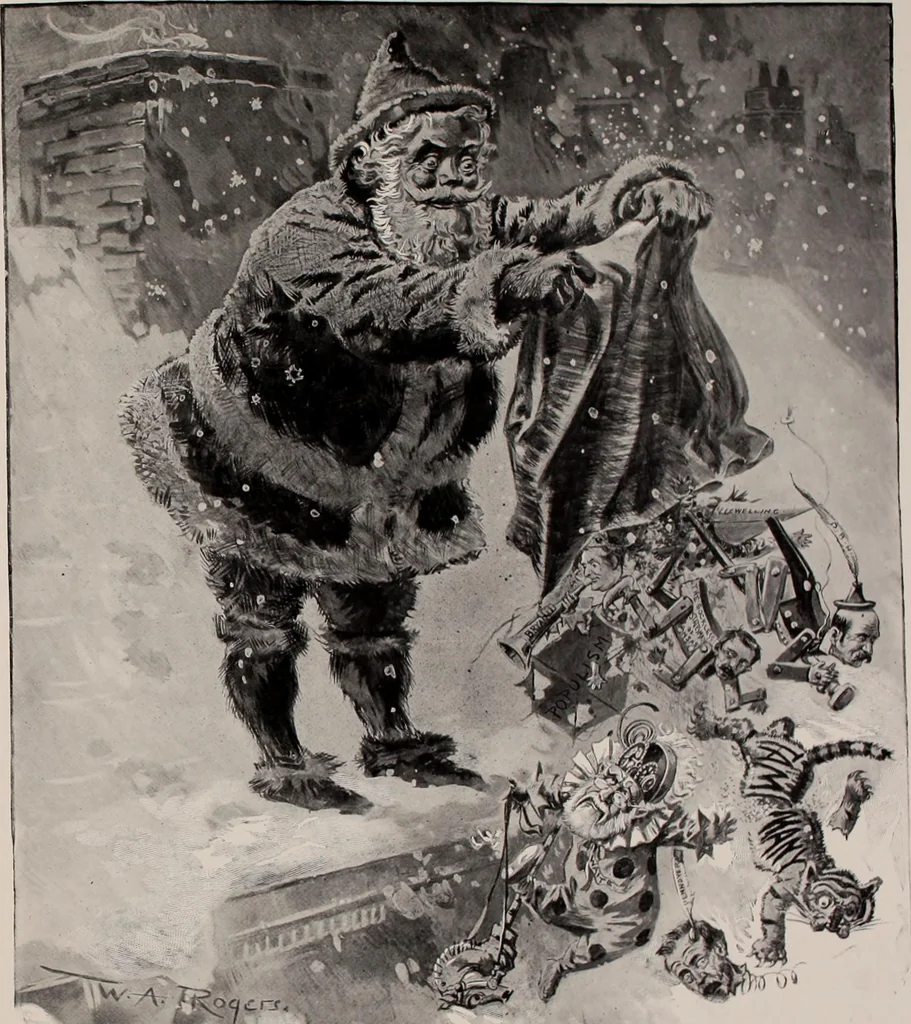An illustration from Hits at politics : a series of cartoons / by W.A. Rogers., 1899, leaf 42