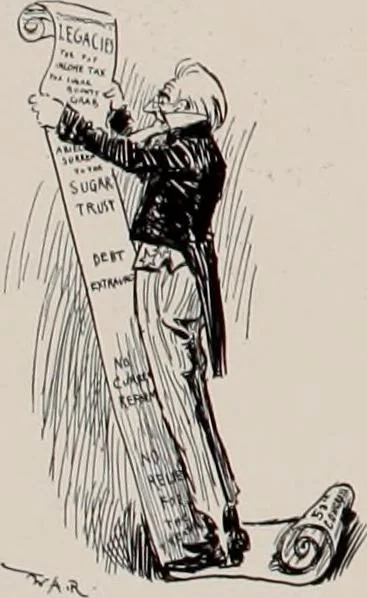 An illustration from Hits at politics : a series of cartoons / by W.A. Rogers., 1899, leaf 49