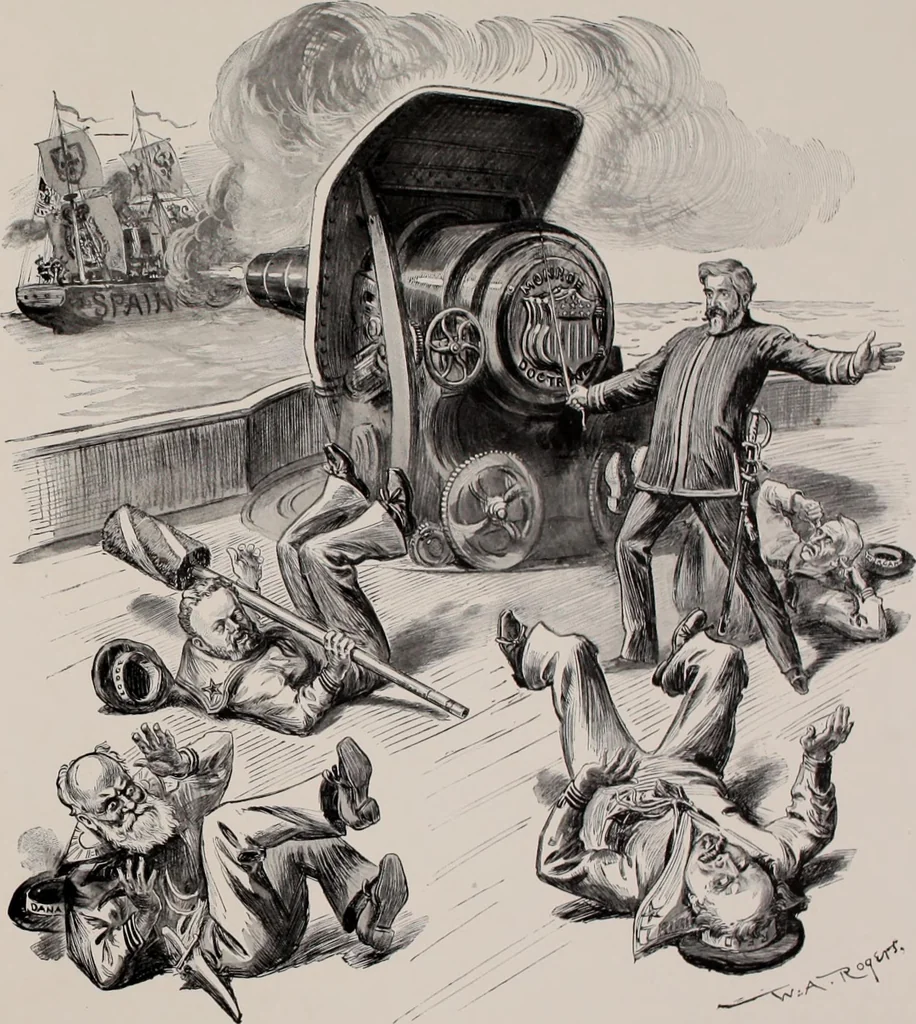 An illustration from Hits at politics : a series of cartoons / by W.A. Rogers., 1899, leaf 52