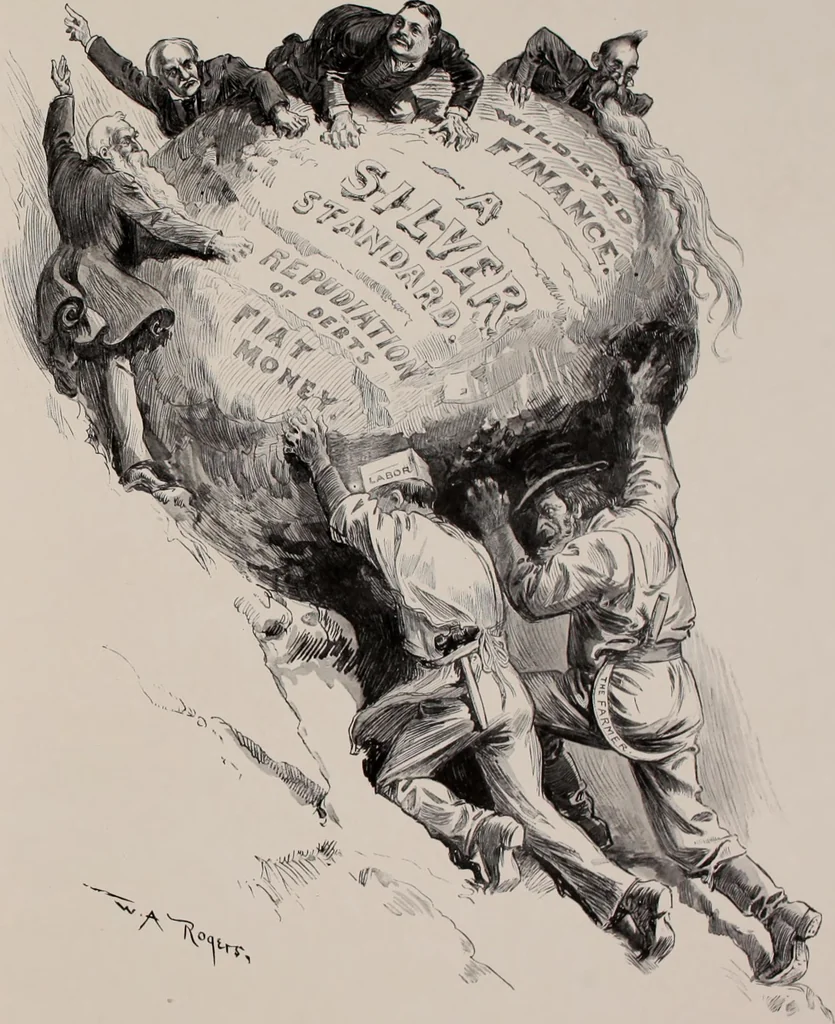 An illustration from Hits at politics : a series of cartoons / by W.A. Rogers., 1899, leaf 54