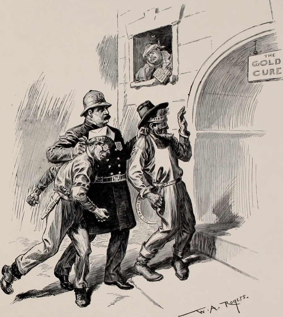 An illustration from Hits at politics : a series of cartoons / by W.A. Rogers., 1899, leaf 56