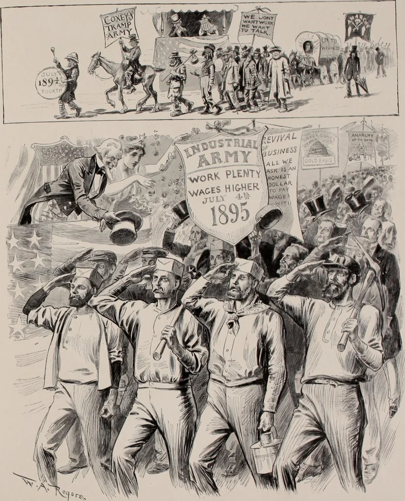 An illustration from Hits at politics : a series of cartoons / by W.A. Rogers., 1899, leaf 62