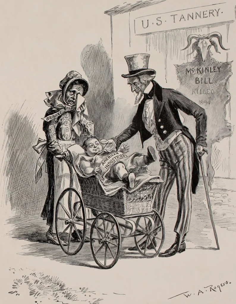An illustration from Hits at politics : a series of cartoons / by W.A. Rogers., 1899, leaf 64