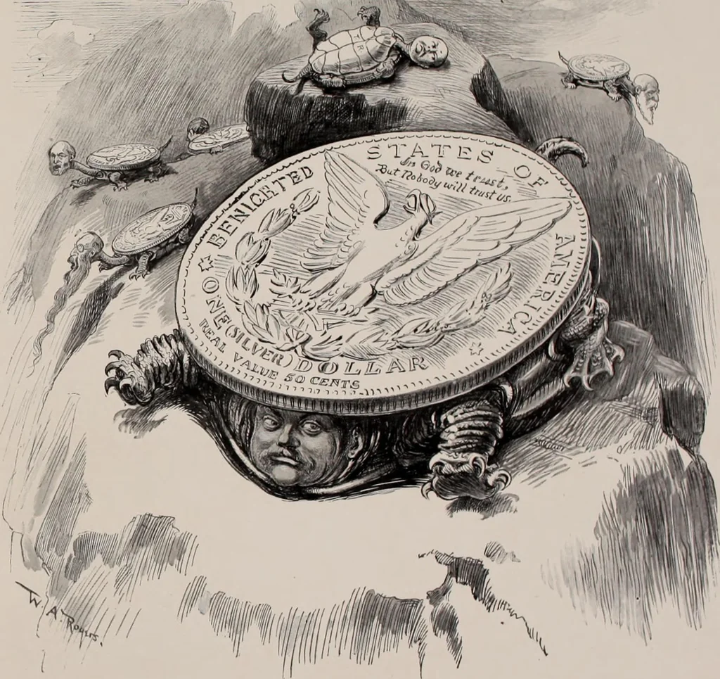 An illustration from Hits at politics : a series of cartoons / by W.A. Rogers., 1899, leaf 68