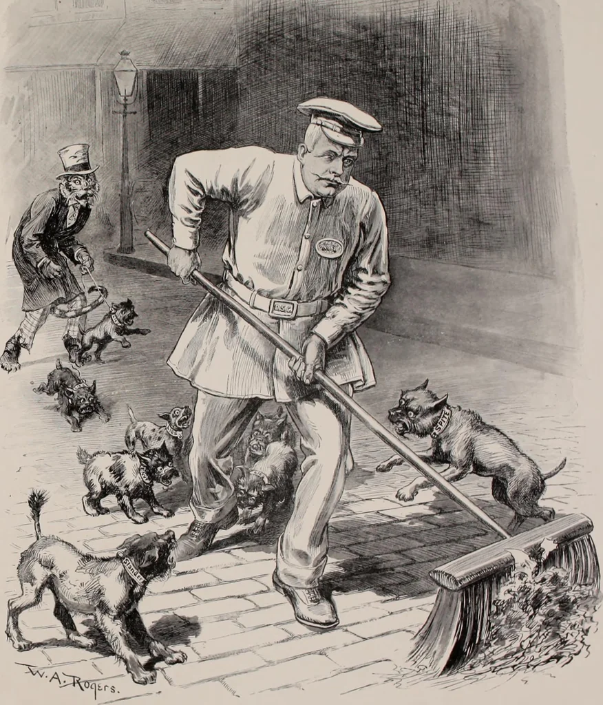 An illustration from Hits at politics : a series of cartoons / by W.A. Rogers., 1899, leaf 70