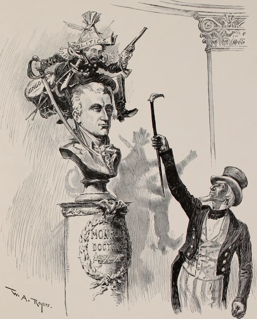 An illustration from Hits at politics : a series of cartoons / by W.A. Rogers., 1899, leaf 78