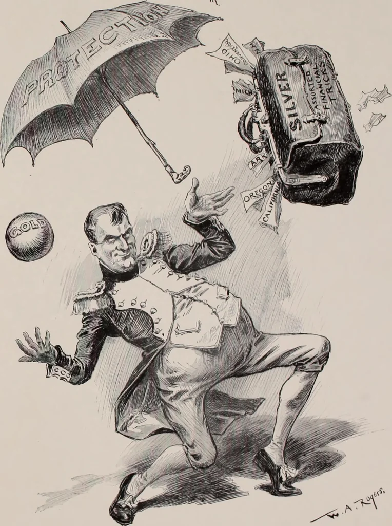 An illustration from Hits at politics : a series of cartoons / by W.A. Rogers., 1899, leaf 86