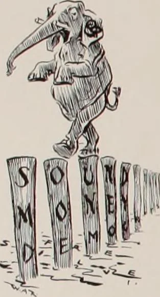 An illustration from Hits at politics : a series of cartoons / by W.A. Rogers., 1899, leaf 87