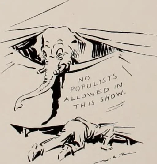 An illustration from Hits at politics : a series of cartoons / by W.A. Rogers., 1899, leaf 87