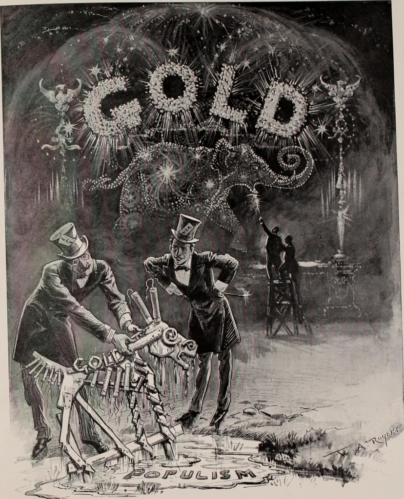 An illustration from Hits at politics : a series of cartoons / by W.A. Rogers., 1899, leaf 90