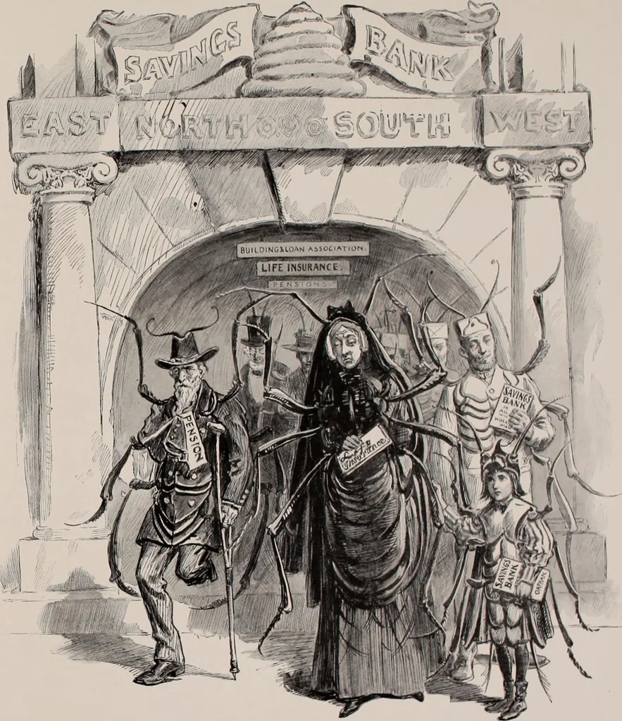 An illustration from Hits at politics : a series of cartoons / by W.A. Rogers., 1899, leaf 92