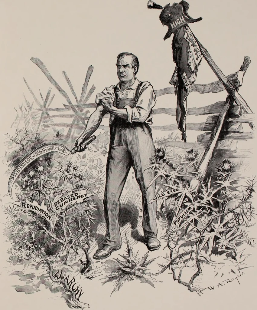 An illustration from Hits at politics : a series of cartoons / by W.A. Rogers., 1899, leaf 94