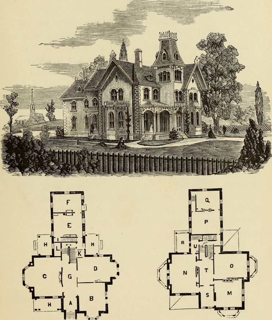 An illustration from Hobbs's architecture: containing designs and ground plans for villas, cottages and other edifices, both suburban and rural, adapted to the United States. With rules for criticism, and introduction, 1876, leaf 104