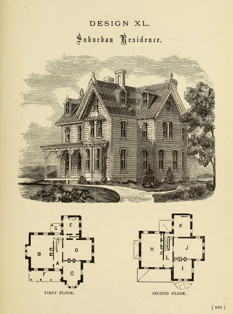 An illustration from Hobbs's architecture: containing designs and ground plans for villas, cottages and other edifices, both suburban and rural, adapted to the United States. With rules for criticism, and introduction, 1876, leaf 106
