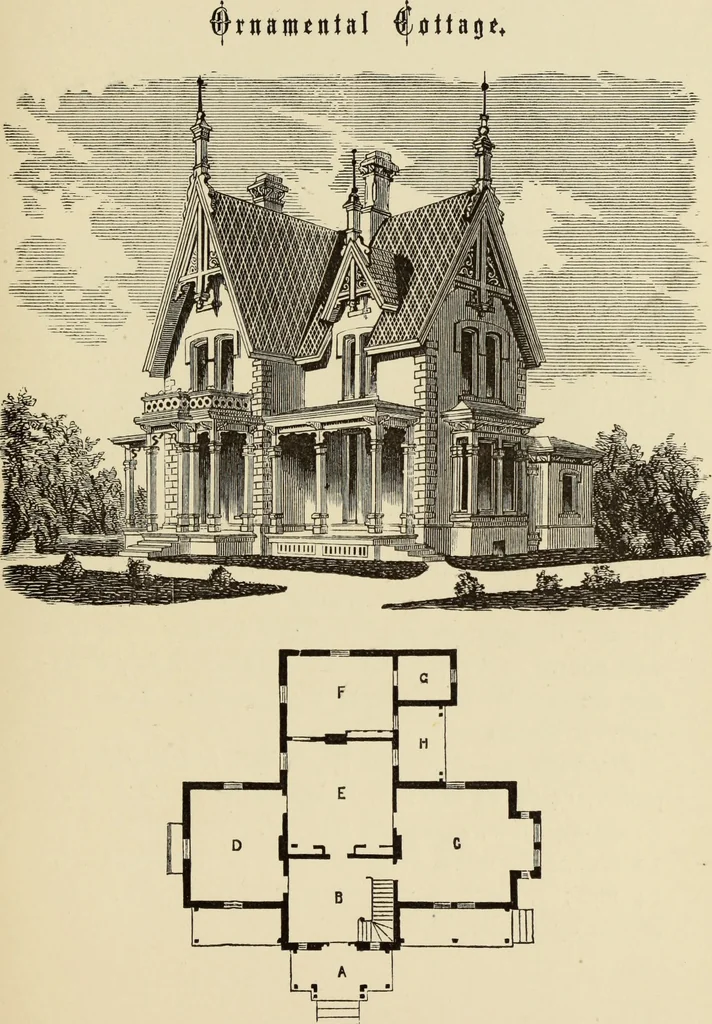 An illustration from Hobbs's architecture: containing designs and ground plans for villas, cottages and other edifices, both suburban and rural, adapted to the United States. With rules for criticism, and introduction, 1876, leaf 108