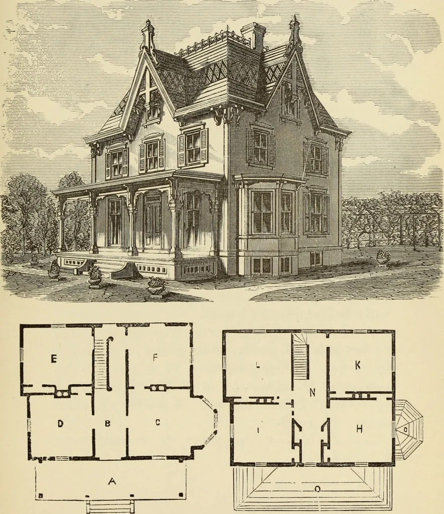 An illustration from Hobbs's architecture: containing designs and ground plans for villas, cottages and other edifices, both suburban and rural, adapted to the United States. With rules for criticism, and introduction, 1876, leaf 122