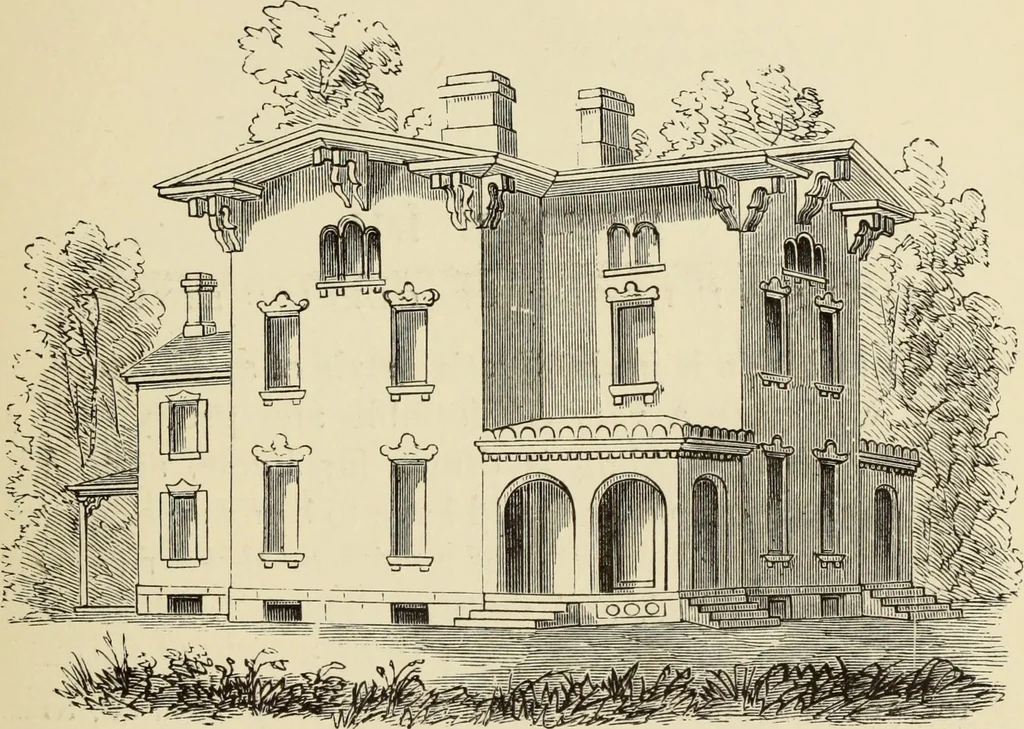 An illustration from Hobbs's architecture: containing designs and ground plans for villas, cottages and other edifices, both suburban and rural, adapted to the United States. With rules for criticism, and introduction, 1876, leaf 128