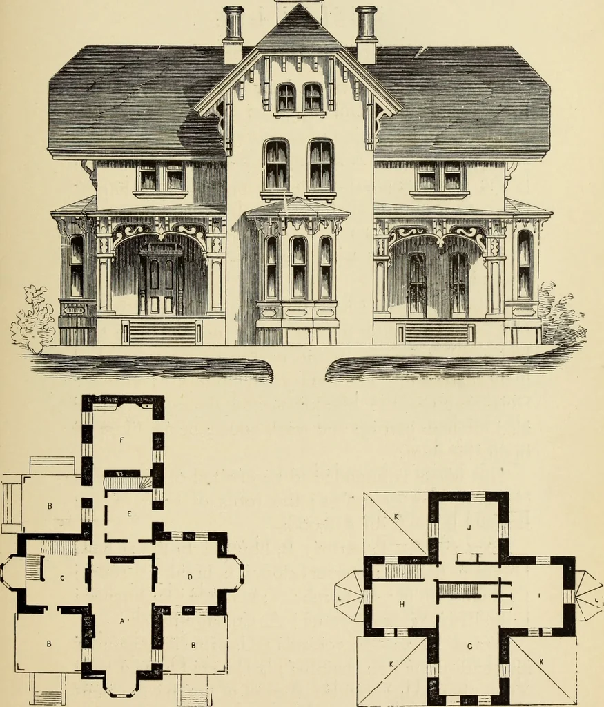 An illustration from Hobbs's architecture: containing designs and ground plans for villas, cottages and other edifices, both suburban and rural, adapted to the United States. With rules for criticism, and introduction, 1876, leaf 136