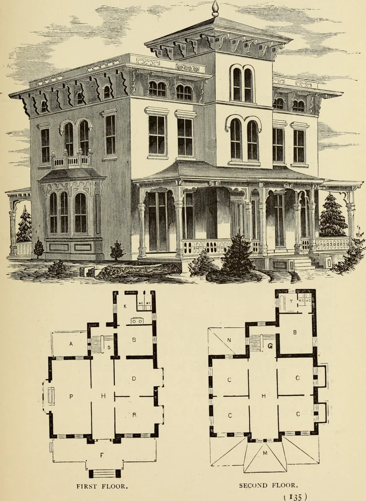 An illustration from Hobbs's architecture: containing designs and ground plans for villas, cottages and other edifices, both suburban and rural, adapted to the United States. With rules for criticism, and introduction, 1876, leaf 140