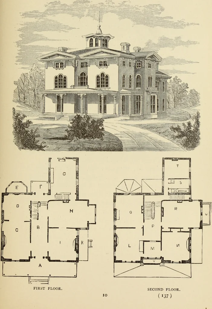 An illustration from Hobbs's architecture: containing designs and ground plans for villas, cottages and other edifices, both suburban and rural, adapted to the United States. With rules for criticism, and introduction, 1876, leaf 142