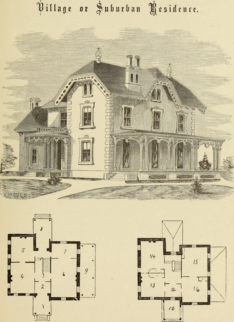 An illustration from Hobbs's architecture: containing designs and ground plans for villas, cottages and other edifices, both suburban and rural, adapted to the United States. With rules for criticism, and introduction, 1876, leaf 148