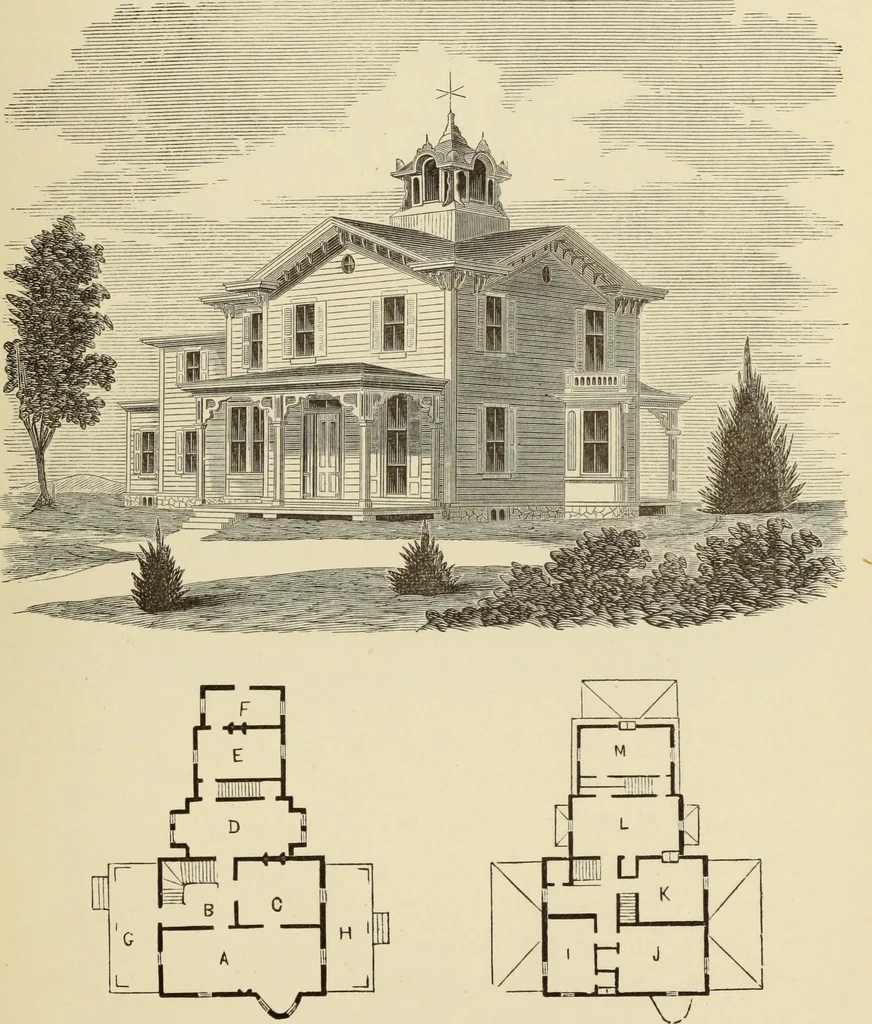 An illustration from Hobbs's architecture: containing designs and ground plans for villas, cottages and other edifices, both suburban and rural, adapted to the United States. With rules for criticism, and introduction, 1876, leaf 152