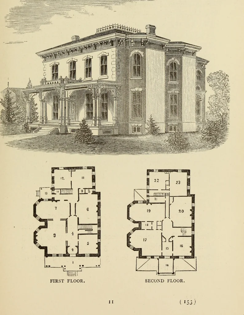 An illustration from Hobbs's architecture: containing designs and ground plans for villas, cottages and other edifices, both suburban and rural, adapted to the United States. With rules for criticism, and introduction, 1876, leaf 158