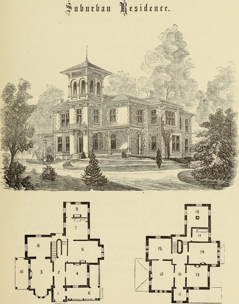 An illustration from Hobbs's architecture: containing designs and ground plans for villas, cottages and other edifices, both suburban and rural, adapted to the United States. With rules for criticism, and introduction, 1876, leaf 162