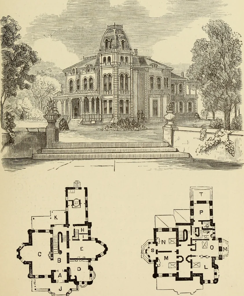An illustration from Hobbs's architecture: containing designs and ground plans for villas, cottages and other edifices, both suburban and rural, adapted to the United States. With rules for criticism, and introduction, 1876, leaf 164
