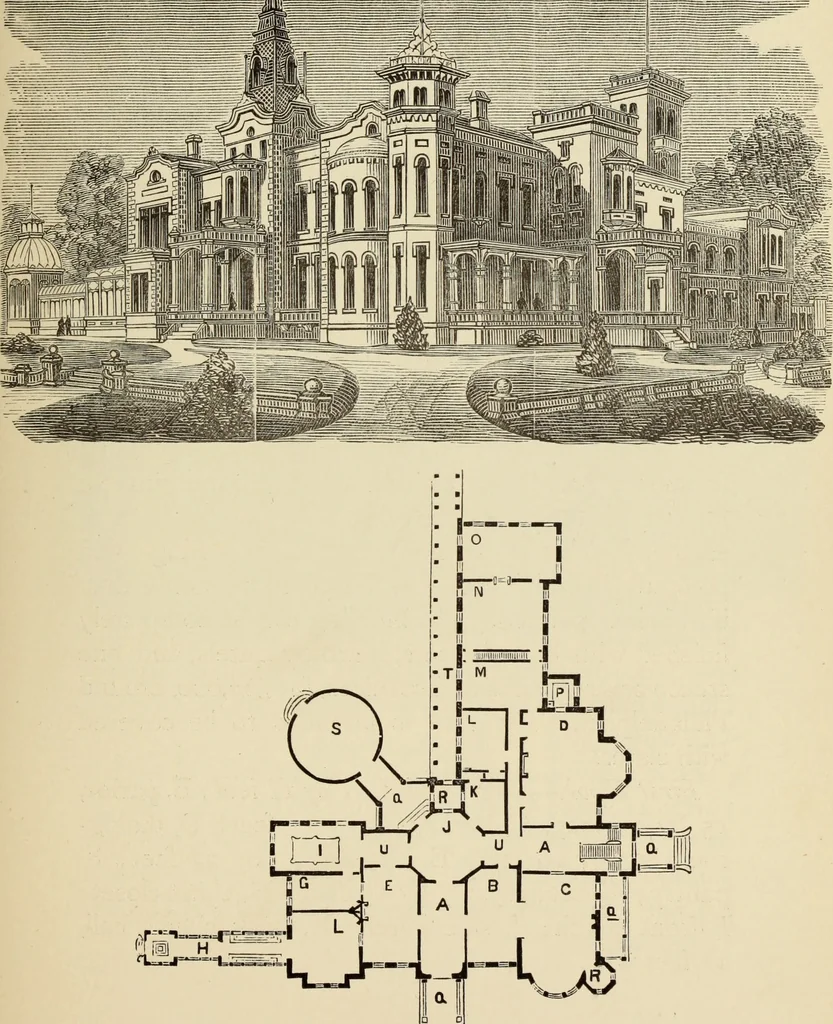 An illustration from Hobbs's architecture: containing designs and ground plans for villas, cottages and other edifices, both suburban and rural, adapted to the United States. With rules for criticism, and introduction, 1876, leaf 166