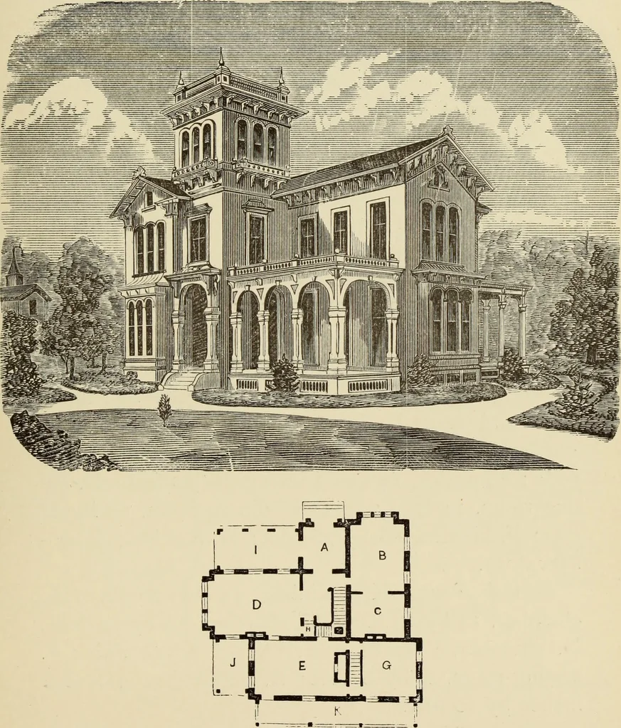 An illustration from Hobbs's architecture: containing designs and ground plans for villas, cottages and other edifices, both suburban and rural, adapted to the United States. With rules for criticism, and introduction, 1876, leaf 168