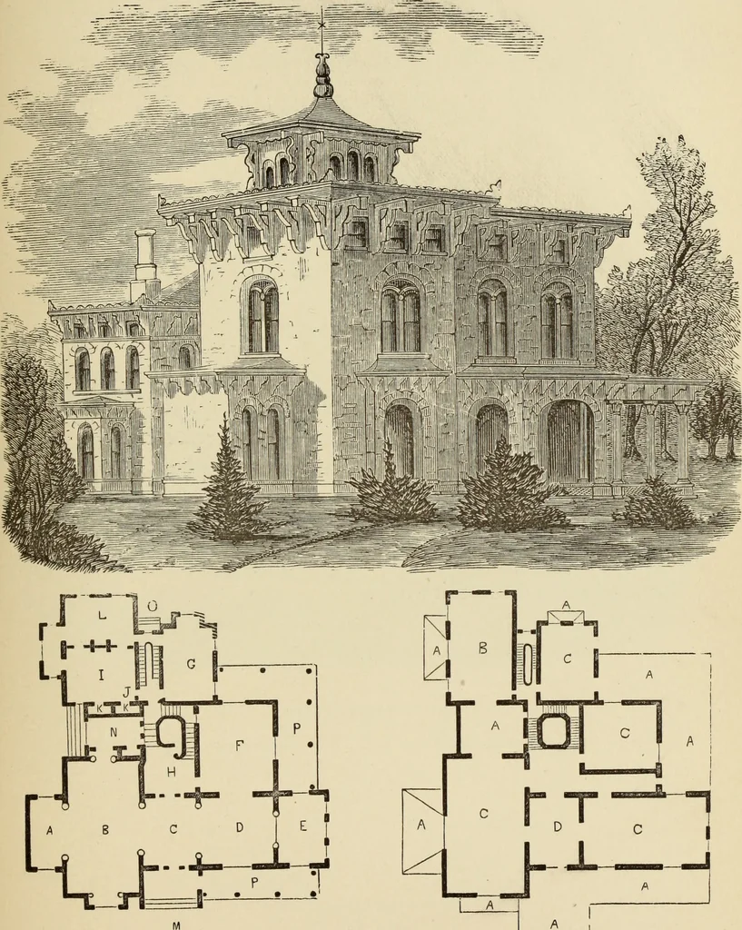 An illustration from Hobbs's architecture: containing designs and ground plans for villas, cottages and other edifices, both suburban and rural, adapted to the United States. With rules for criticism, and introduction, 1876, leaf 172