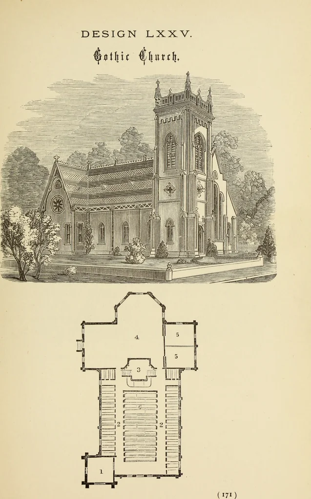 An illustration from Hobbs's architecture: containing designs and ground plans for villas, cottages and other edifices, both suburban and rural, adapted to the United States. With rules for criticism, and introduction, 1876, leaf 176