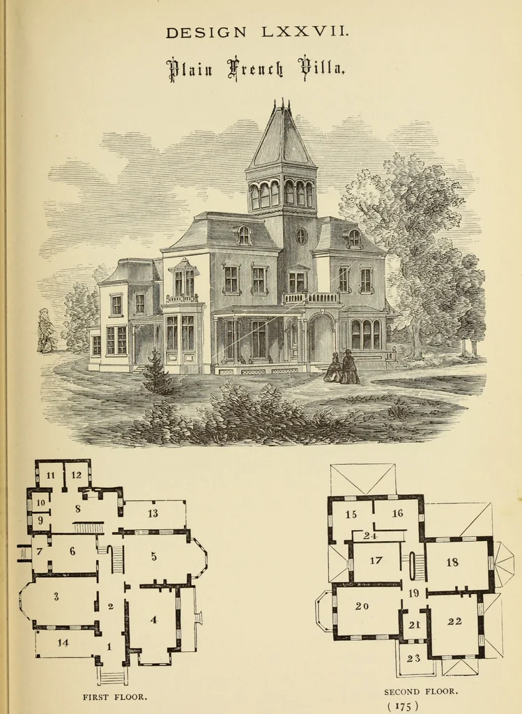 An illustration from Hobbs's architecture: containing designs and ground plans for villas, cottages and other edifices, both suburban and rural, adapted to the United States. With rules for criticism, and introduction, 1876, leaf 180