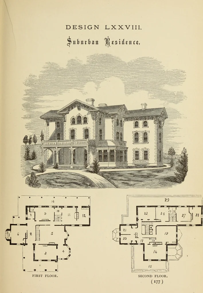 An illustration from Hobbs's architecture: containing designs and ground plans for villas, cottages and other edifices, both suburban and rural, adapted to the United States. With rules for criticism, and introduction, 1876, leaf 182